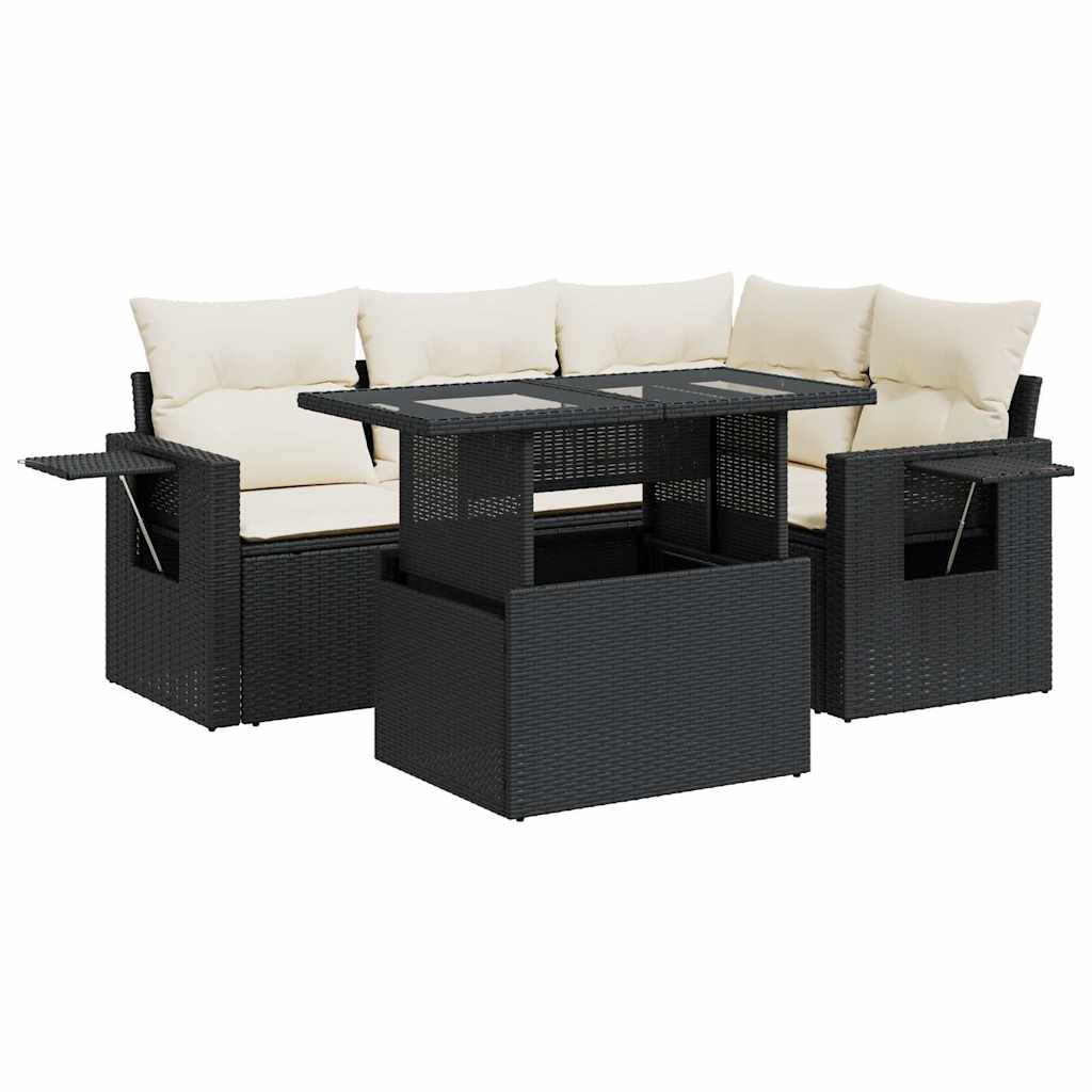 5-delige Loungeset met kussens poly rattan zwart is nu te koop bij PeponiXL, paradijselijk wonen!