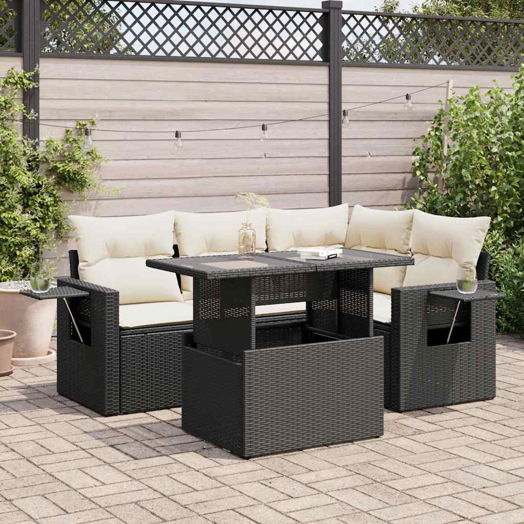 5-delige Loungeset met kussens poly rattan zwart is nu te koop bij PeponiXL, paradijselijk wonen!