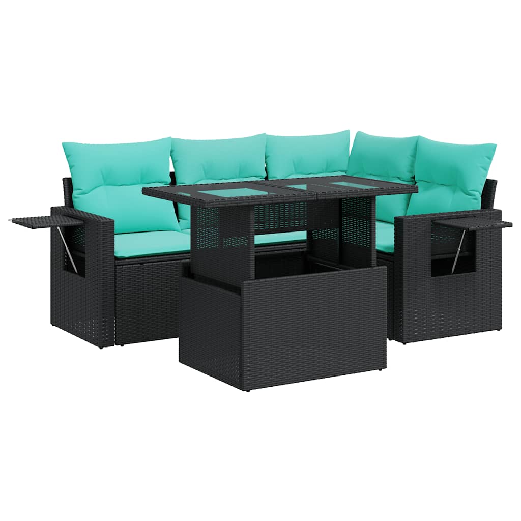 5-delige Loungeset met kussens poly rattan acacia zwart is nu te koop bij PeponiXL, paradijselijk wonen!