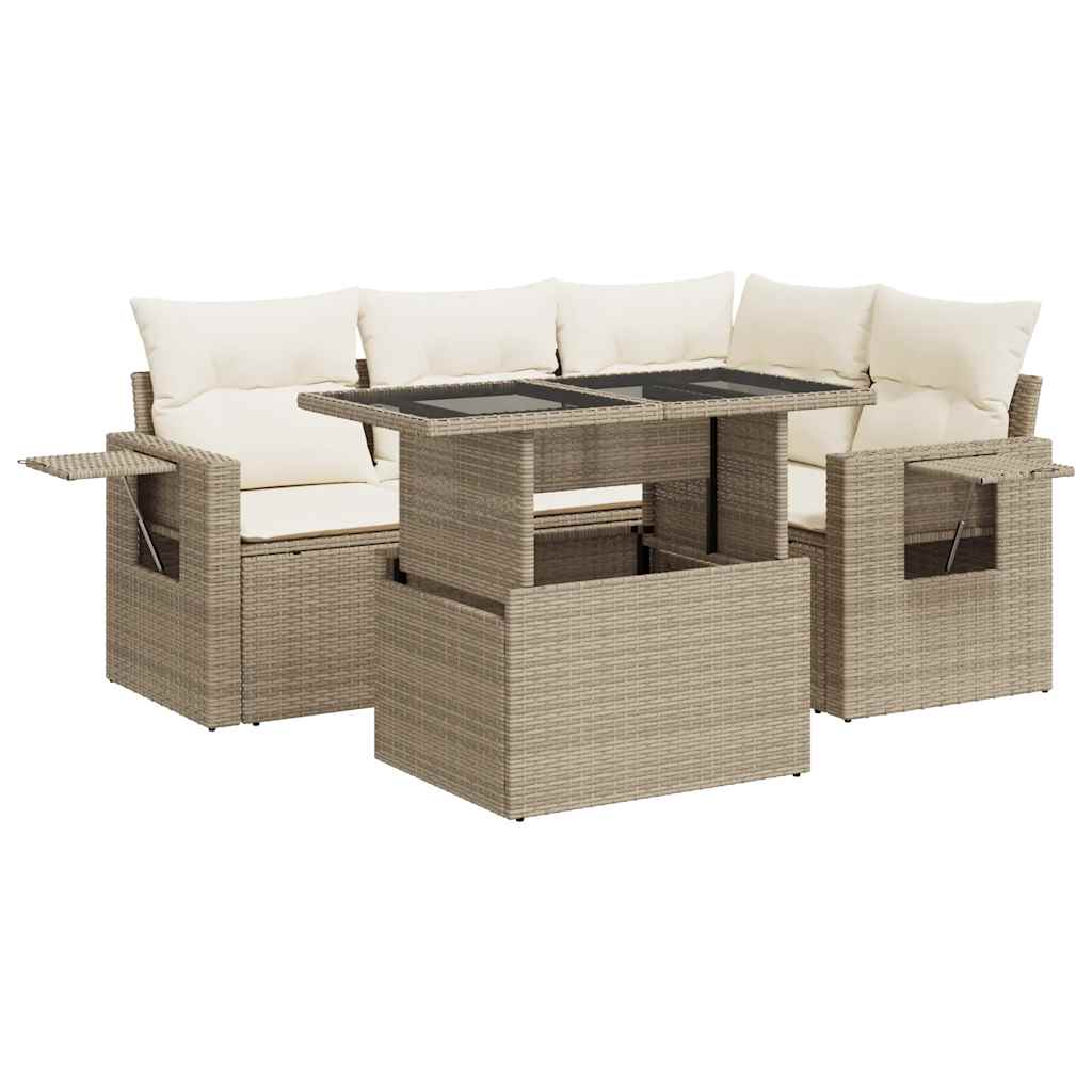 5-delige Loungeset met kussens poly rattan beige is nu te koop bij PeponiXL, paradijselijk wonen!