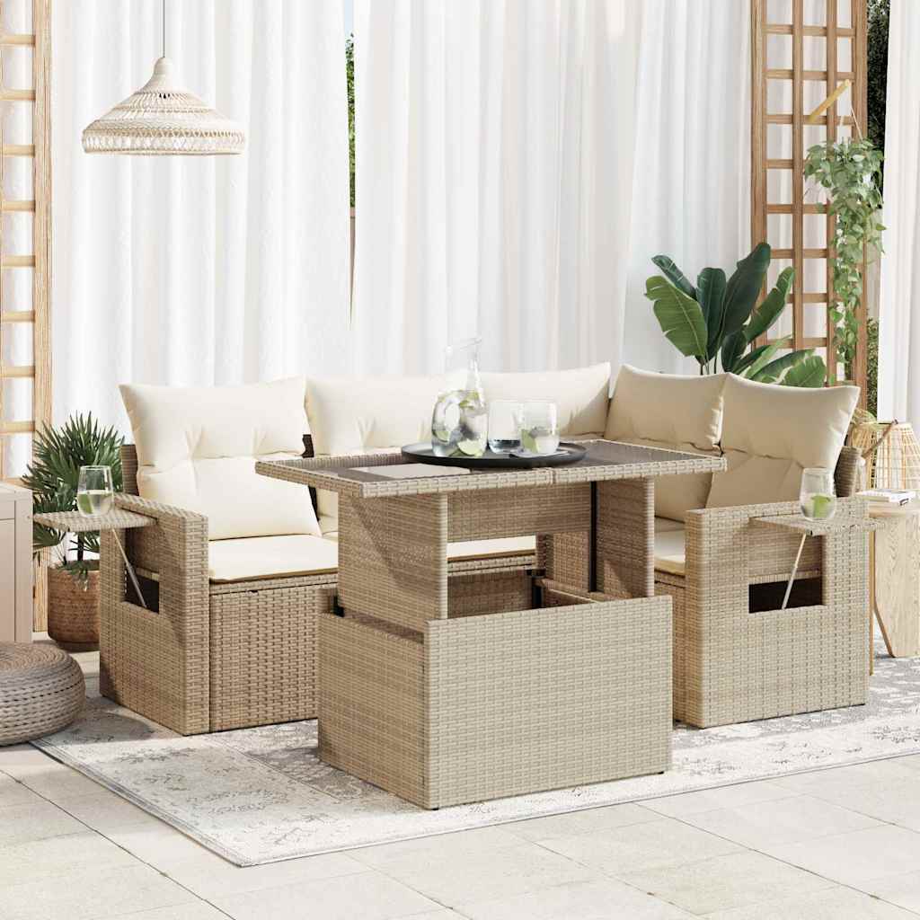 5-delige Loungeset met kussens poly rattan beige is nu te koop bij PeponiXL, paradijselijk wonen!