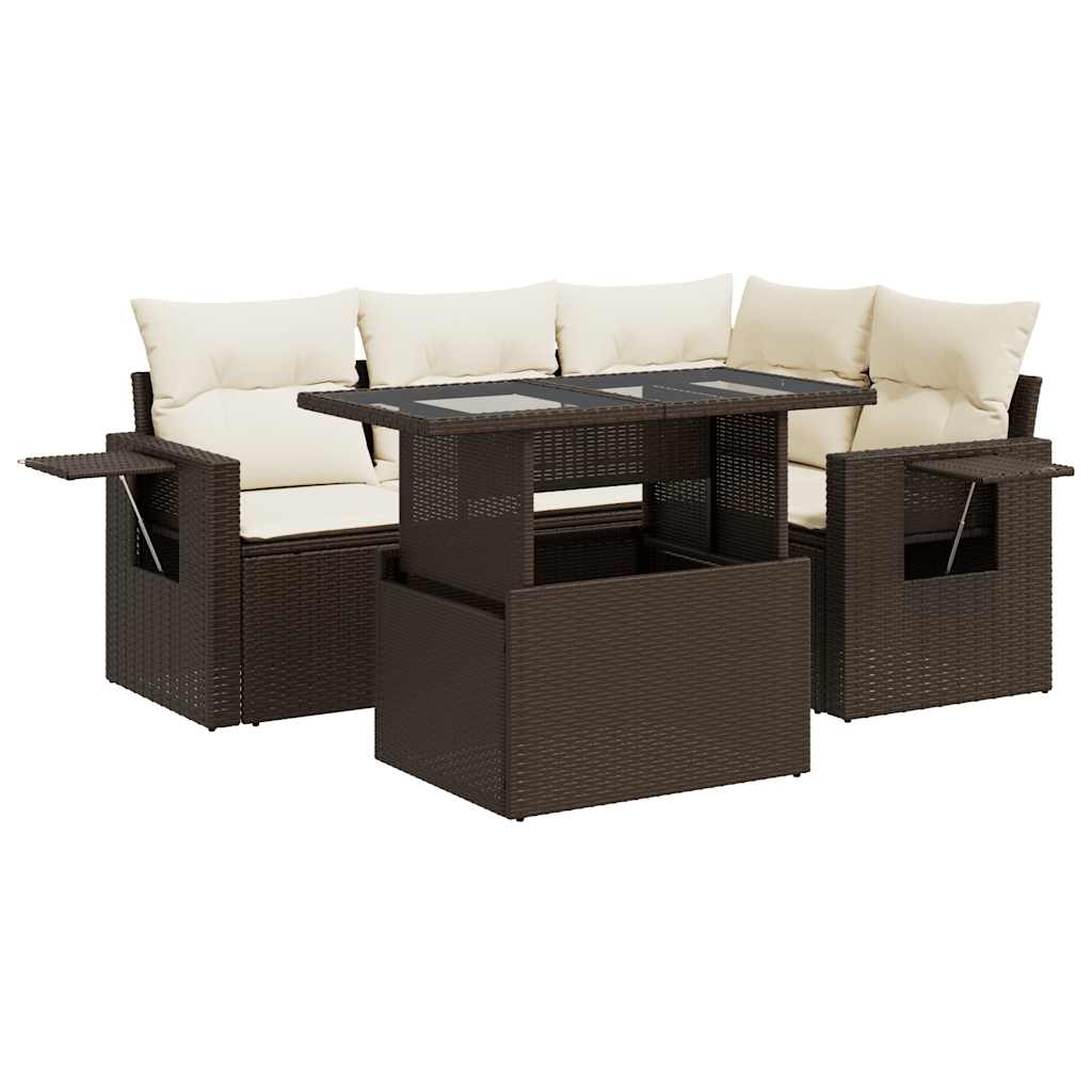 5-delige Loungeset met kussens poly rattan bruin is nu te koop bij PeponiXL, paradijselijk wonen!