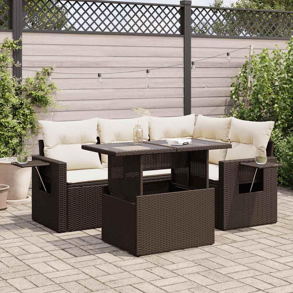 5-delige Loungeset met kussens poly rattan bruin is nu te koop bij PeponiXL, paradijselijk wonen!