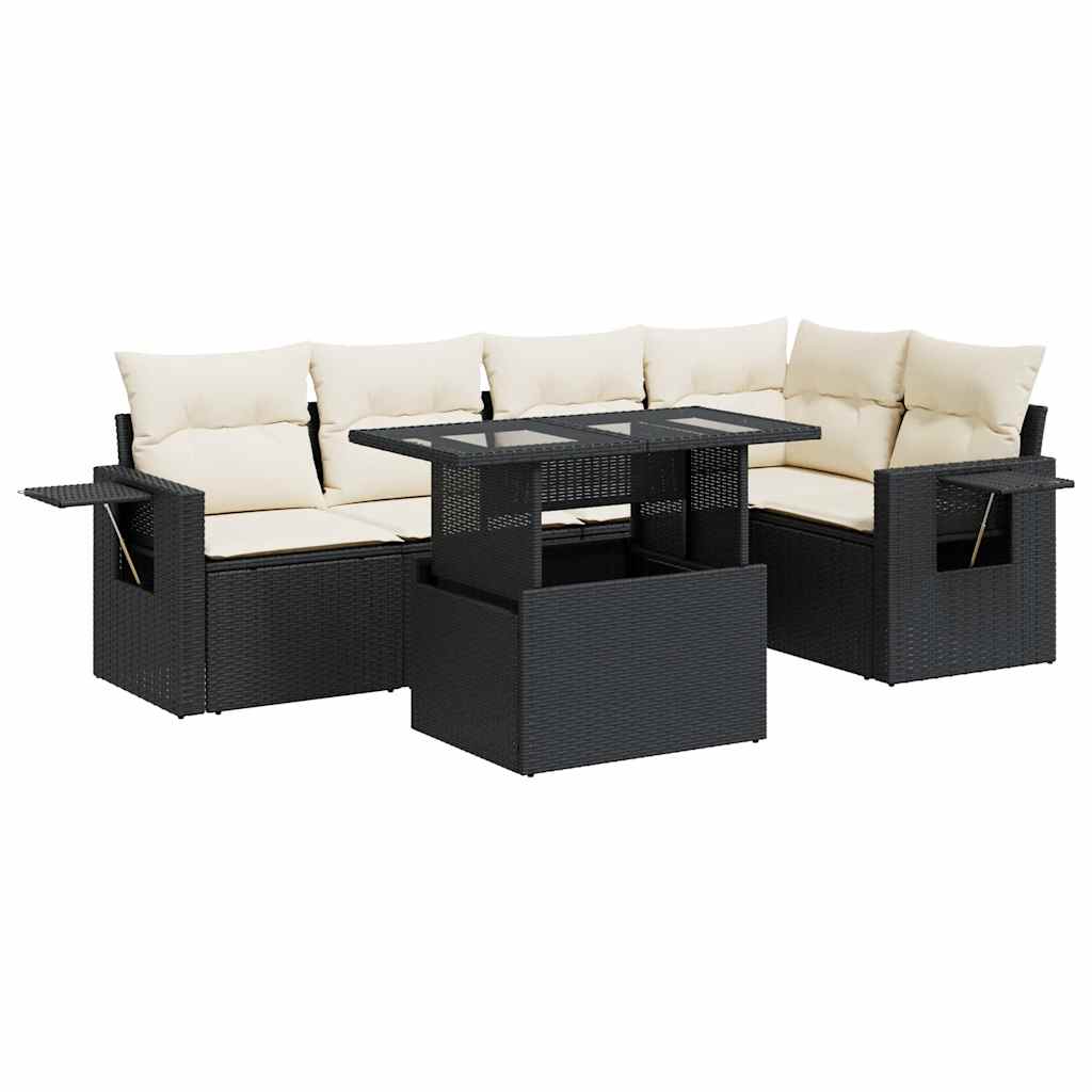 6-delige Loungeset met kussens poly rattan zwart is nu te koop bij PeponiXL, paradijselijk wonen!