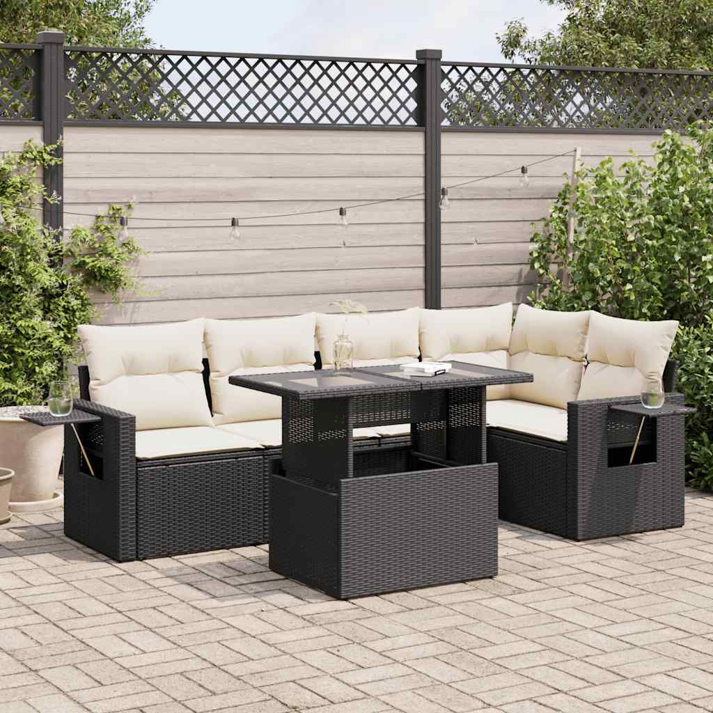 6-delige Loungeset met kussens poly rattan zwart is nu te koop bij PeponiXL, paradijselijk wonen!