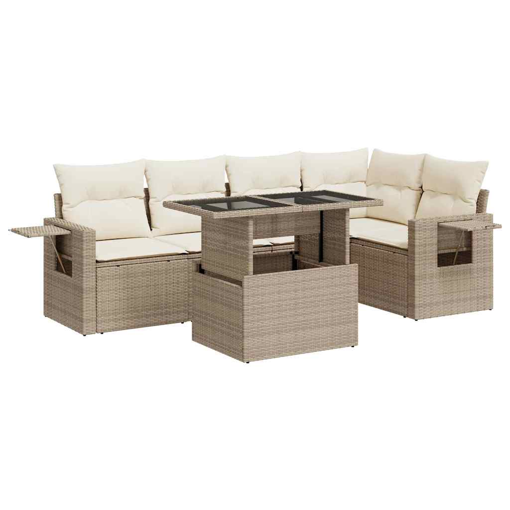 6-delige Loungeset met kussens poly rattan beige is nu te koop bij PeponiXL, paradijselijk wonen!