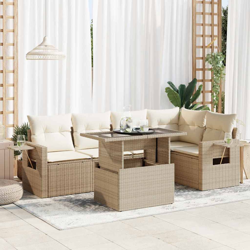 6-delige Loungeset met kussens poly rattan beige is nu te koop bij PeponiXL, paradijselijk wonen!