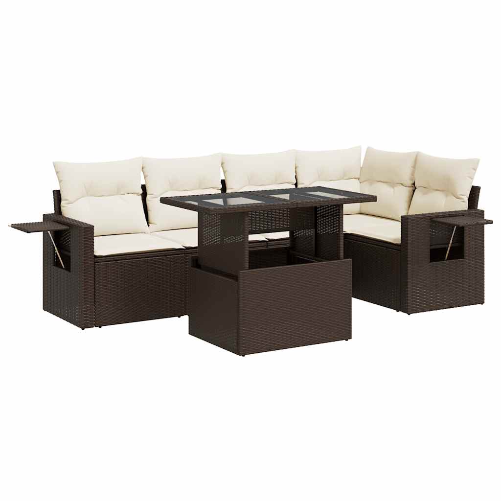 6-delige Loungeset met kussens poly rattan bruin is nu te koop bij PeponiXL, paradijselijk wonen!