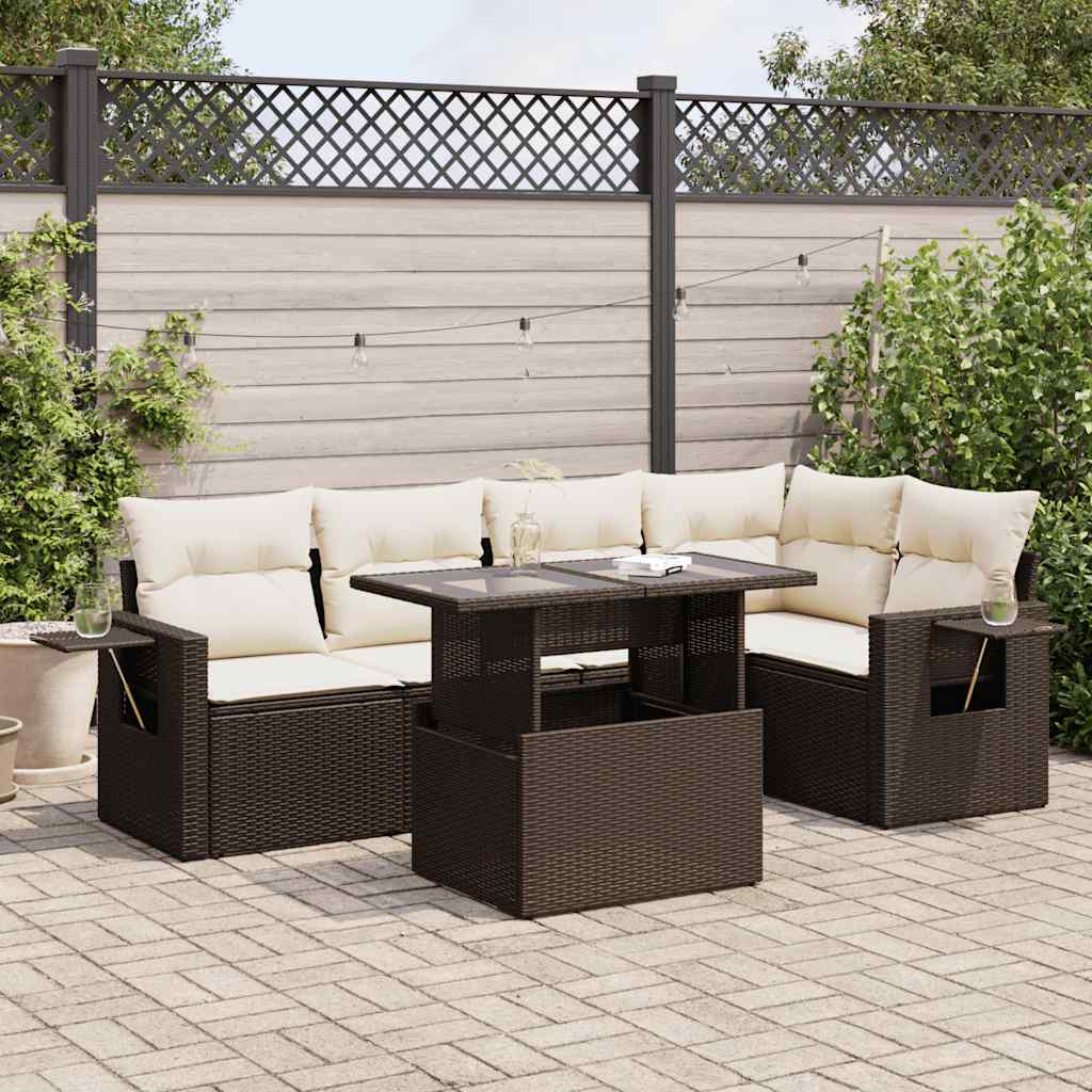 6-delige Loungeset met kussens poly rattan bruin is nu te koop bij PeponiXL, paradijselijk wonen!