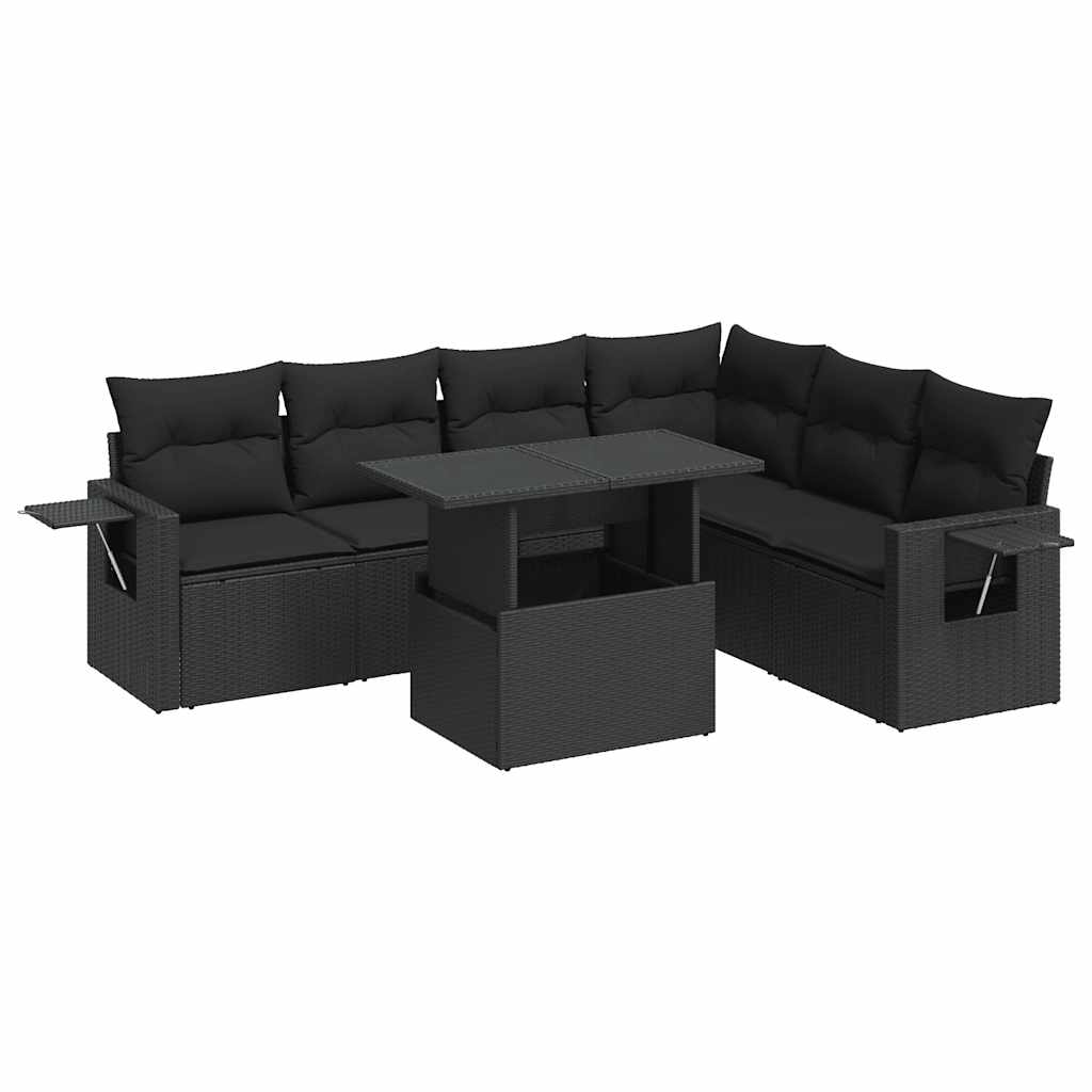 7-delige Loungeset met kussens poly rattan zwart is nu te koop bij PeponiXL, paradijselijk wonen!