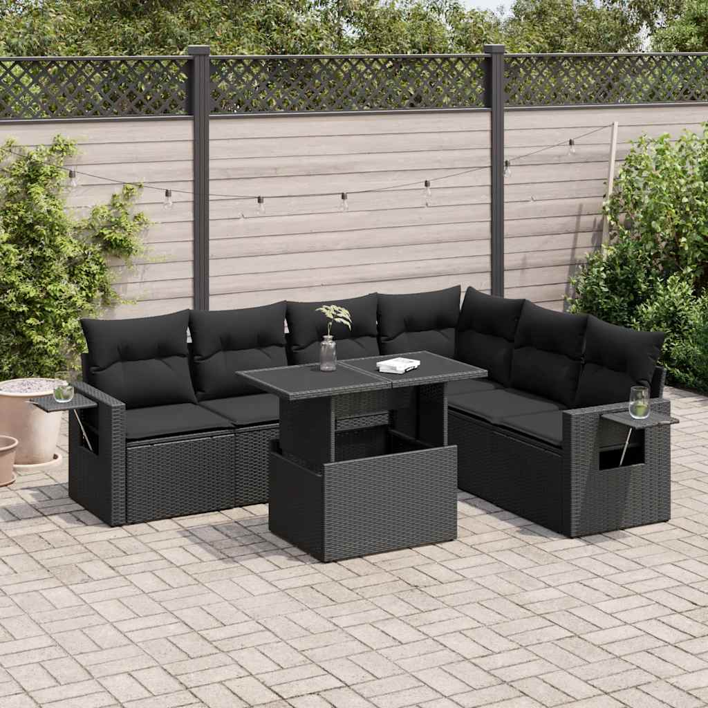 7-delige Loungeset met kussens poly rattan zwart is nu te koop bij PeponiXL, paradijselijk wonen!