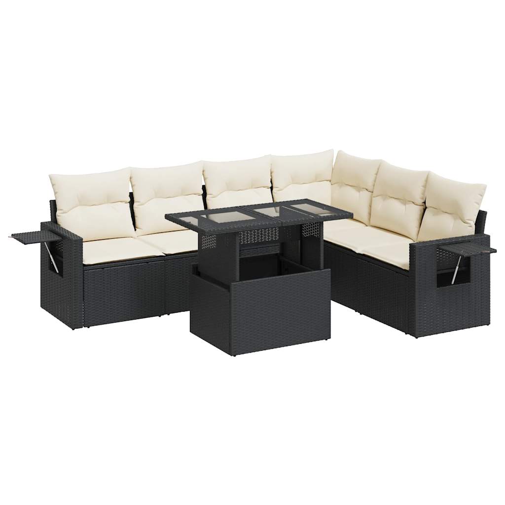 7-delige Loungeset met kussens poly rattan zwart is nu te koop bij PeponiXL, paradijselijk wonen!