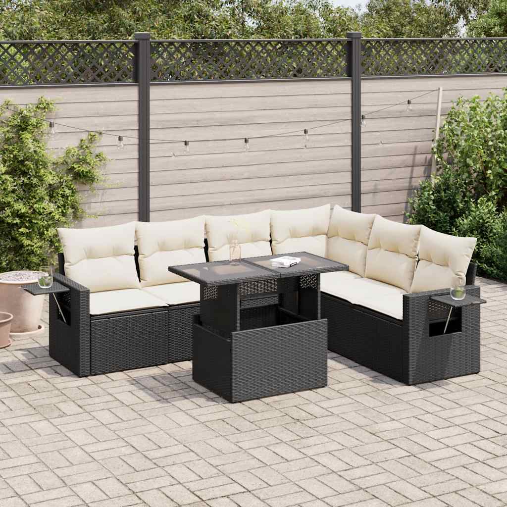7-delige Loungeset met kussens poly rattan zwart is nu te koop bij PeponiXL, paradijselijk wonen!