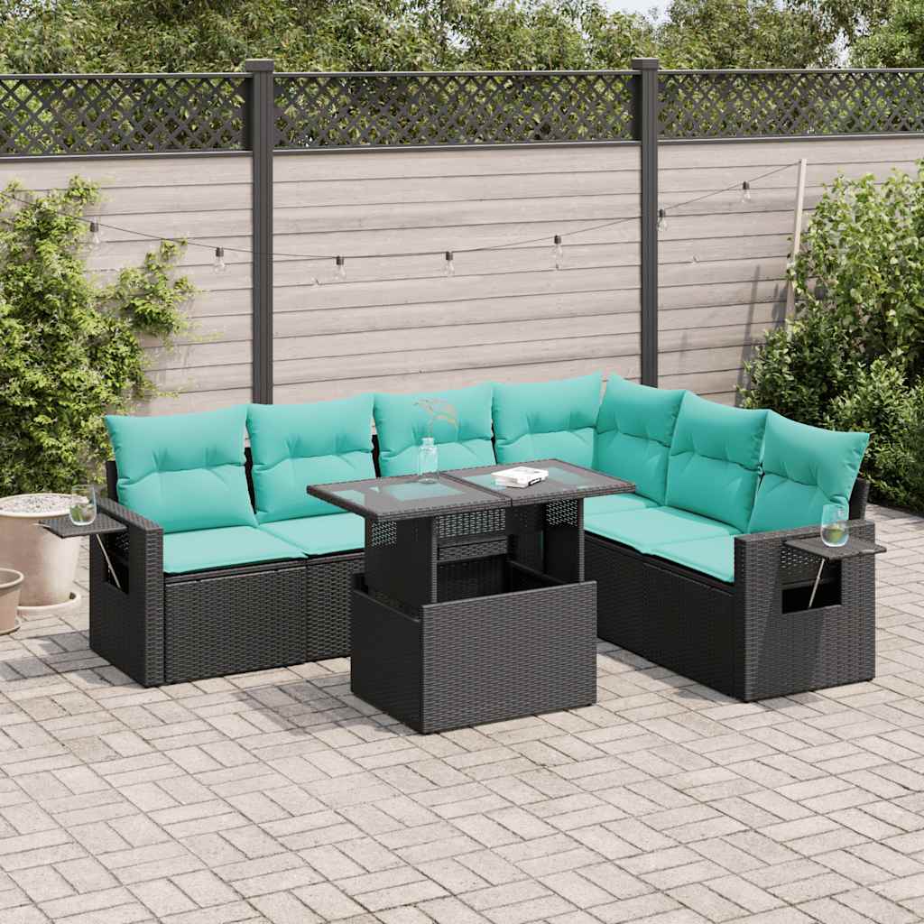 7-delige Loungeset met kussens poly rattan acacia zwart is nu te koop bij PeponiXL, paradijselijk wonen!