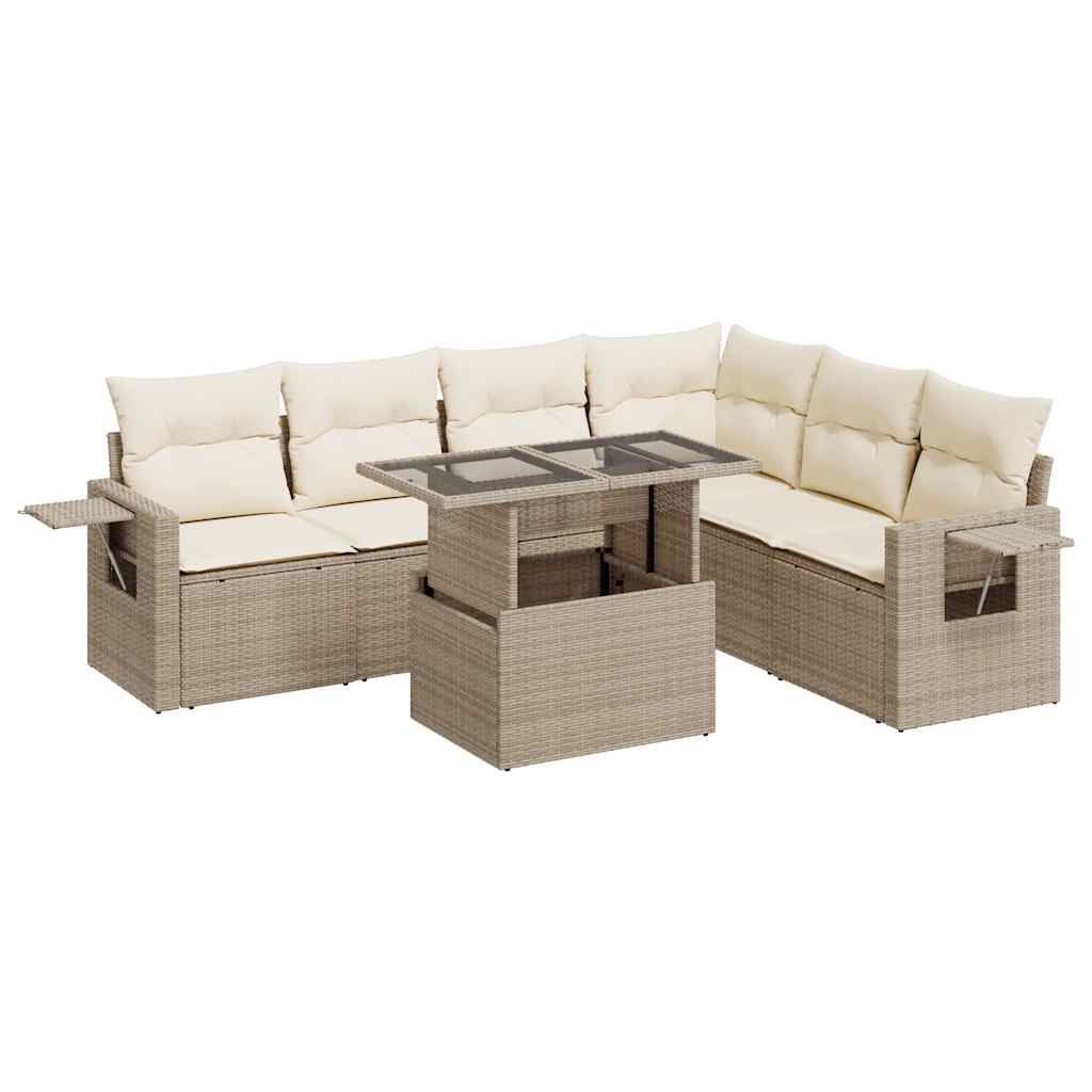 7-delige Loungeset met kussens poly rattan beige is nu te koop bij PeponiXL, paradijselijk wonen!