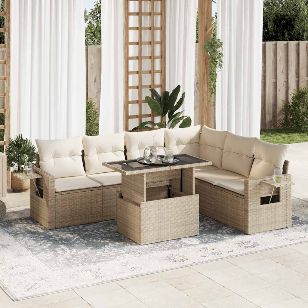 7-delige Loungeset met kussens poly rattan beige is nu te koop bij PeponiXL, paradijselijk wonen!