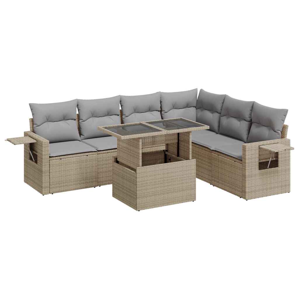 7-delige Loungeset met kussens poly rattan beige is nu te koop bij PeponiXL, paradijselijk wonen!