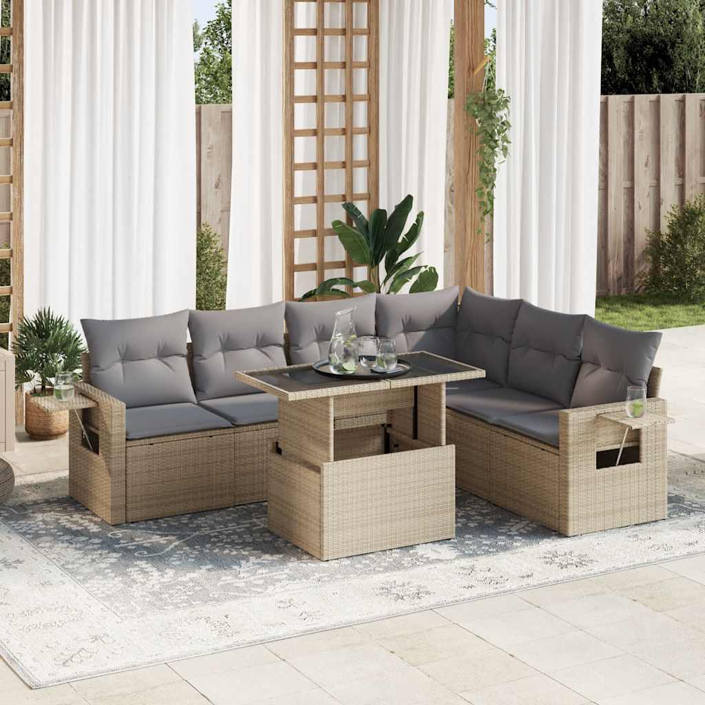 7-delige Loungeset met kussens poly rattan beige is nu te koop bij PeponiXL, paradijselijk wonen!