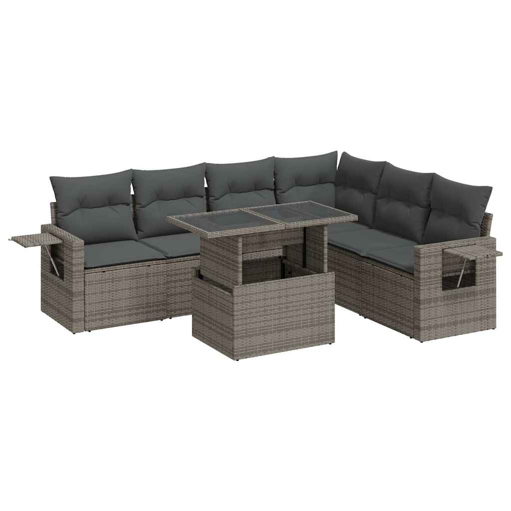 7-delige Loungeset met kussens poly rattan grijs is nu te koop bij PeponiXL, paradijselijk wonen!