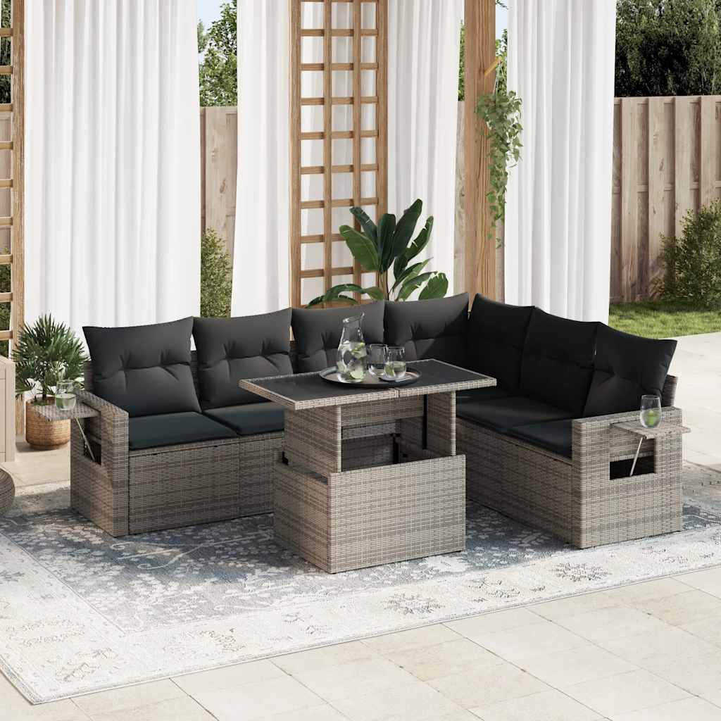 7-delige Loungeset met kussens poly rattan grijs is nu te koop bij PeponiXL, paradijselijk wonen!