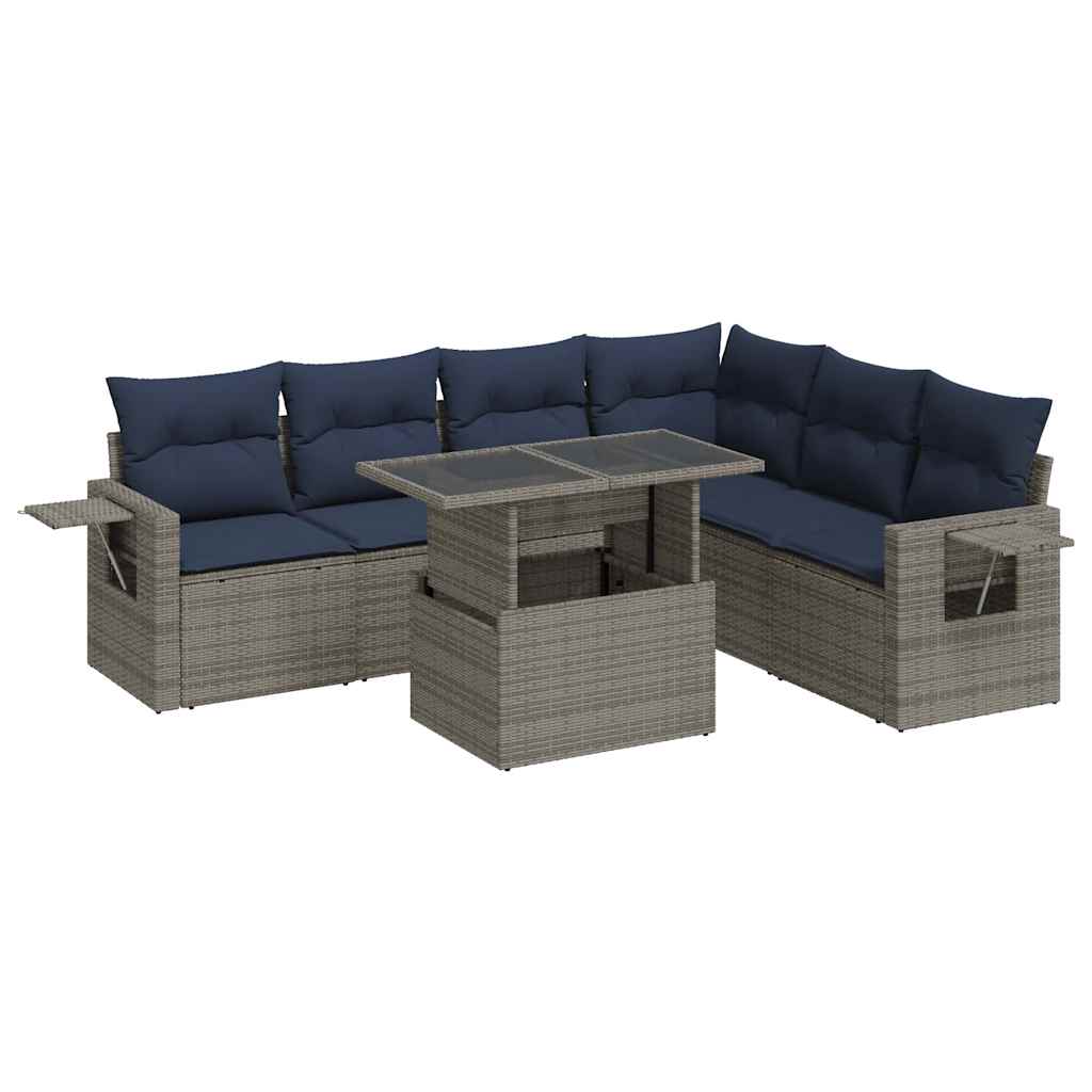 7-delige Loungeset met kussens poly rattan grijs is nu te koop bij PeponiXL, paradijselijk wonen!