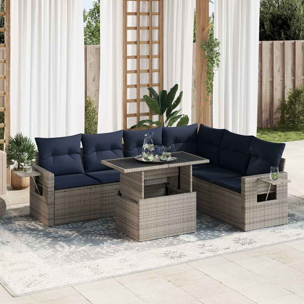7-delige Loungeset met kussens poly rattan grijs is nu te koop bij PeponiXL, paradijselijk wonen!