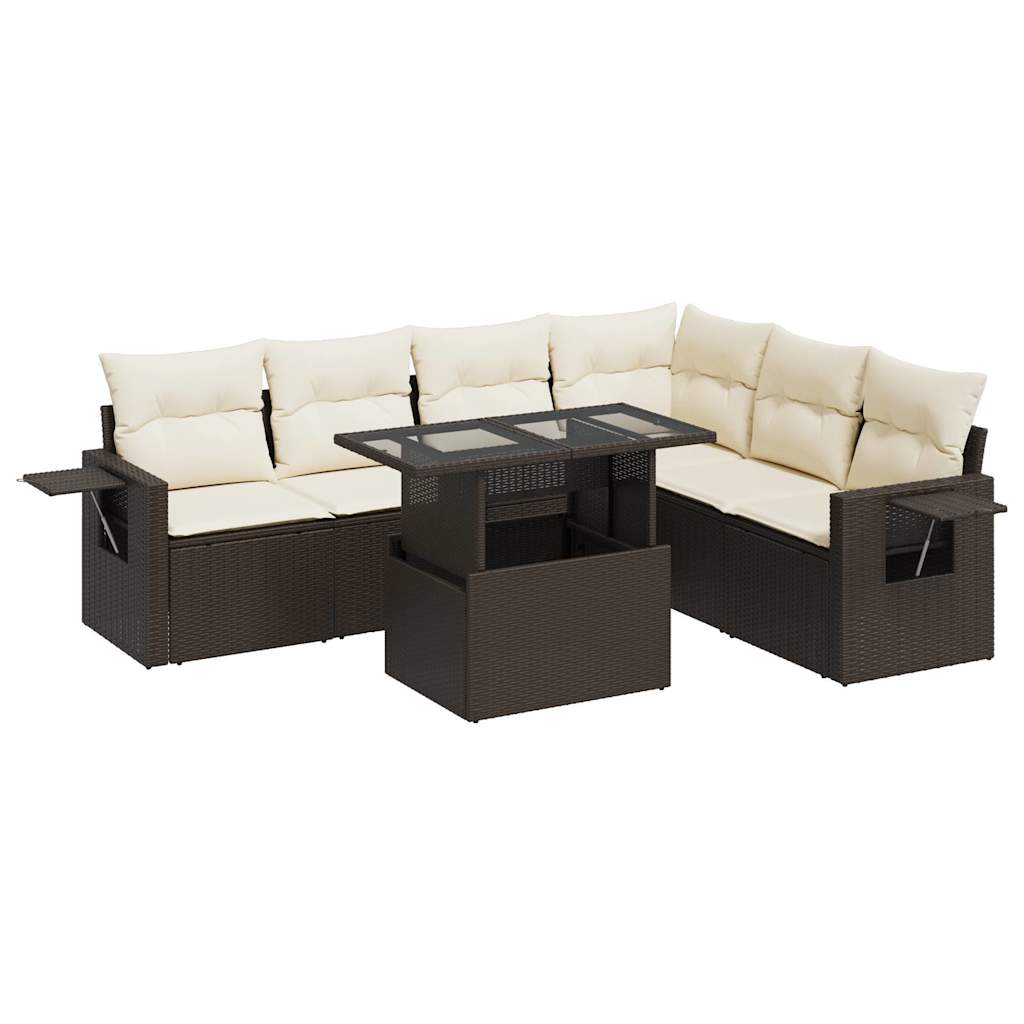 7-delige Loungeset met kussens poly rattan bruin is nu te koop bij PeponiXL, paradijselijk wonen!