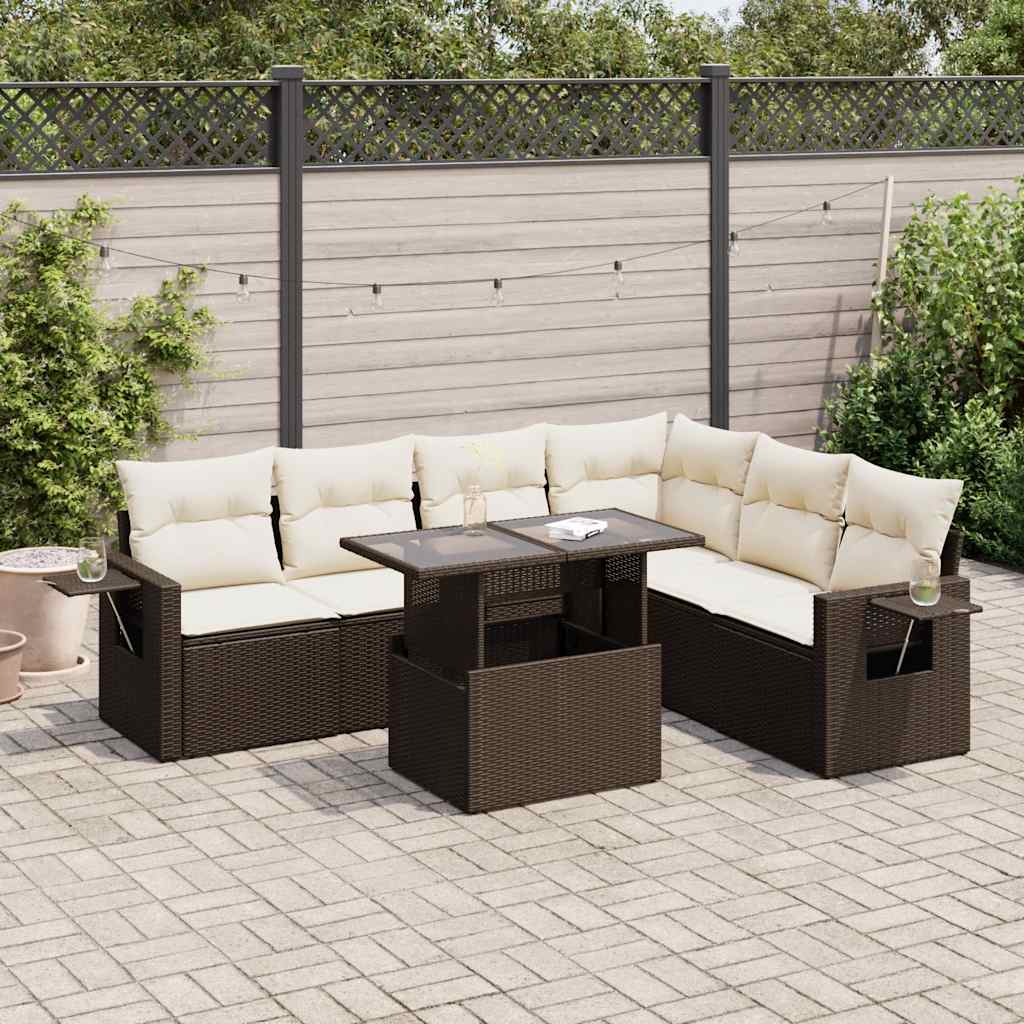 7-delige Loungeset met kussens poly rattan bruin is nu te koop bij PeponiXL, paradijselijk wonen!