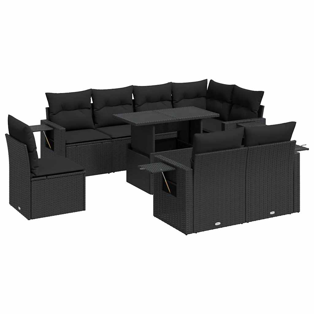 9-delige Loungeset met kussens poly rattan zwart is nu te koop bij PeponiXL, paradijselijk wonen!