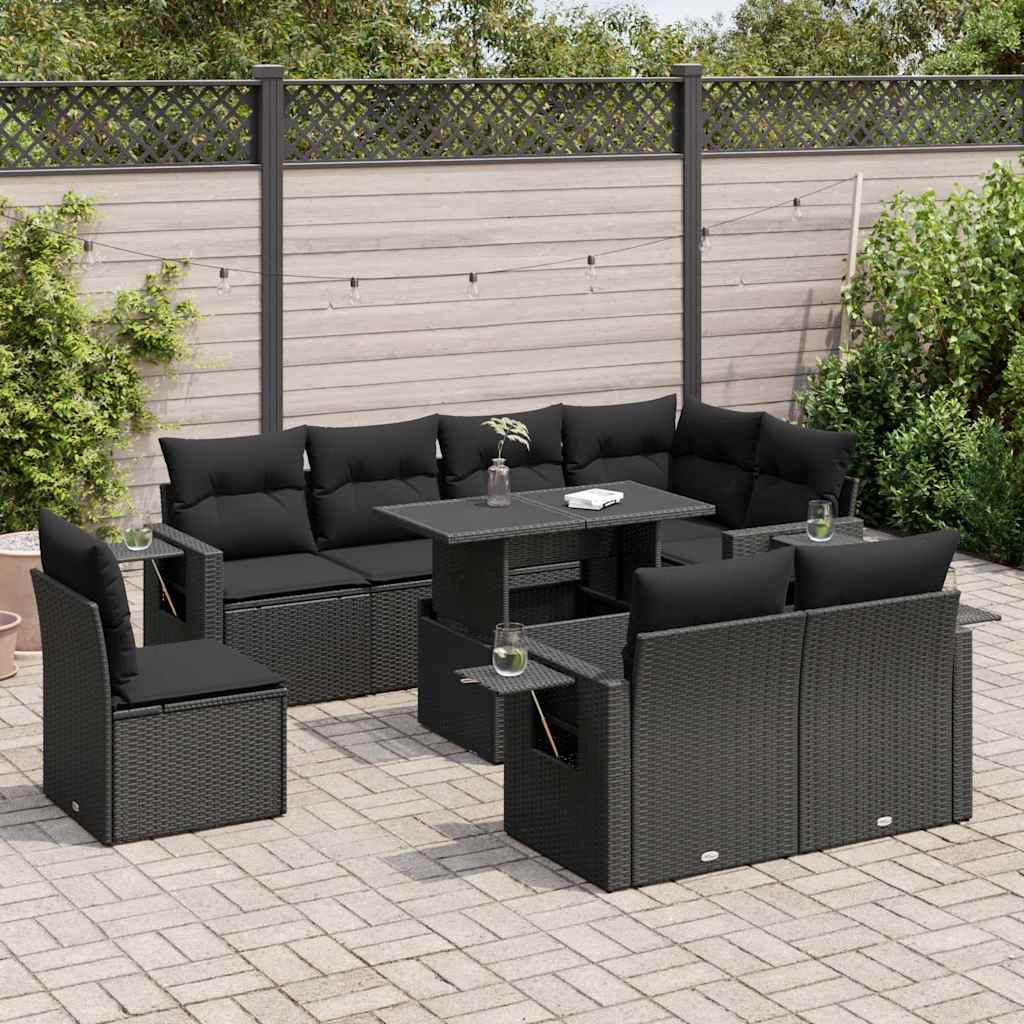 9-delige Loungeset met kussens poly rattan zwart is nu te koop bij PeponiXL, paradijselijk wonen!