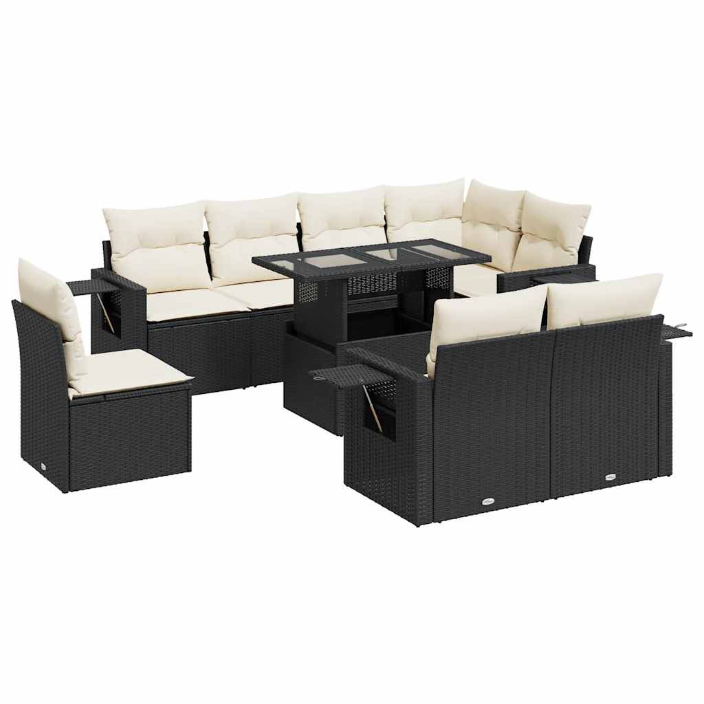 9-delige Loungeset met kussens poly rattan zwart is nu te koop bij PeponiXL, paradijselijk wonen!