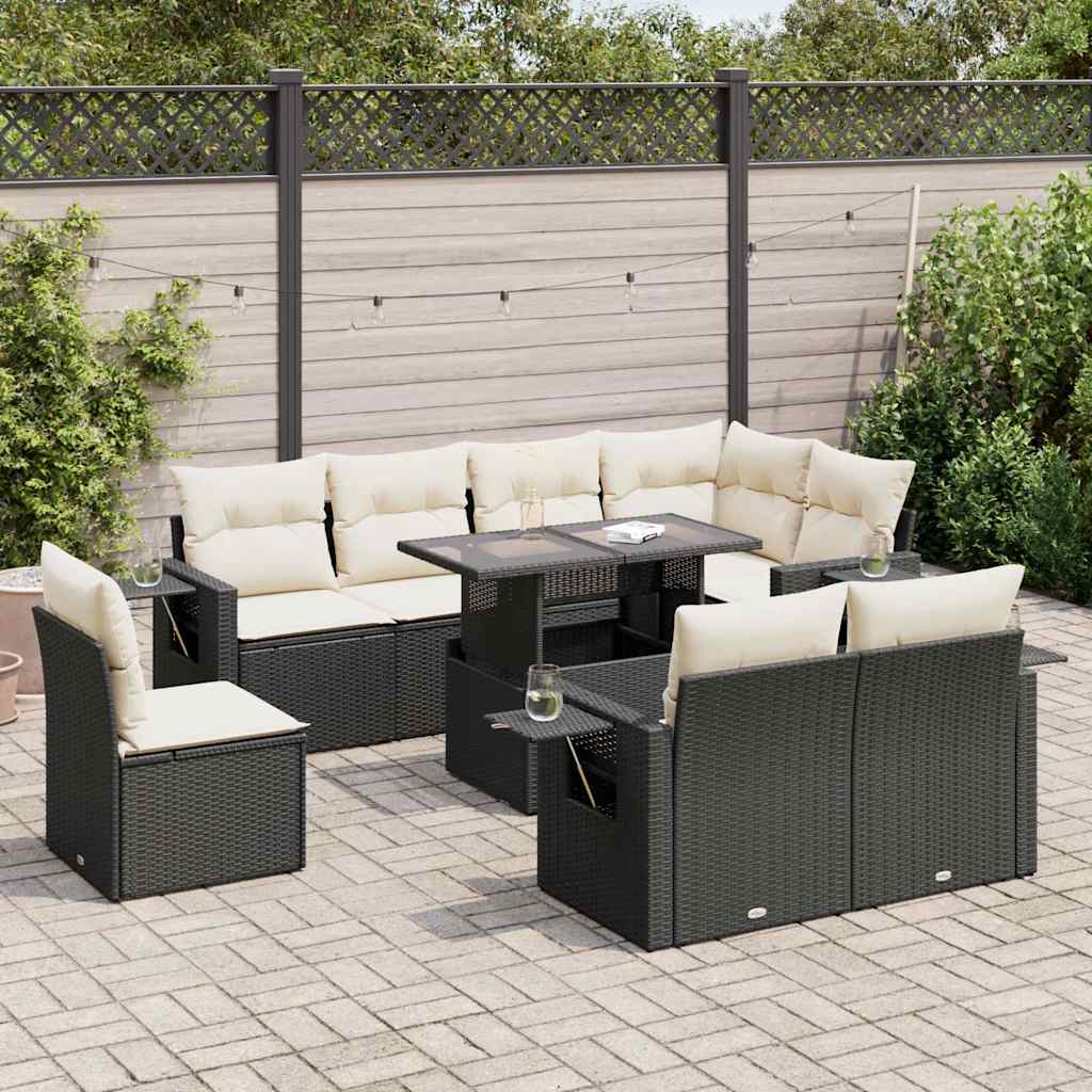 9-delige Loungeset met kussens poly rattan zwart is nu te koop bij PeponiXL, paradijselijk wonen!