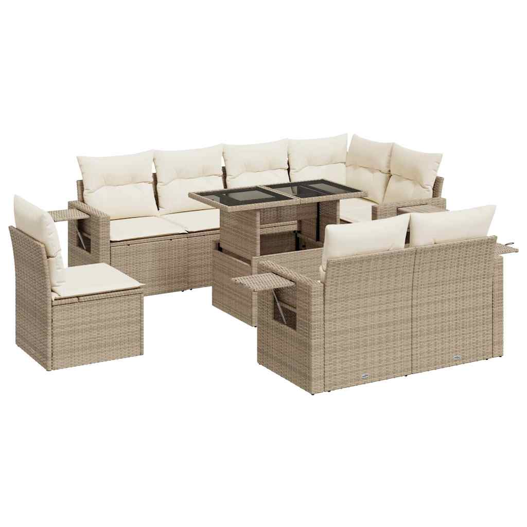 9-delige Loungeset met kussens poly rattan beige is nu te koop bij PeponiXL, paradijselijk wonen!