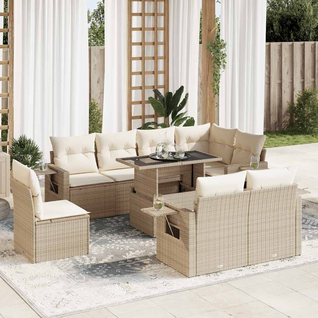 9-delige Loungeset met kussens poly rattan beige is nu te koop bij PeponiXL, paradijselijk wonen!