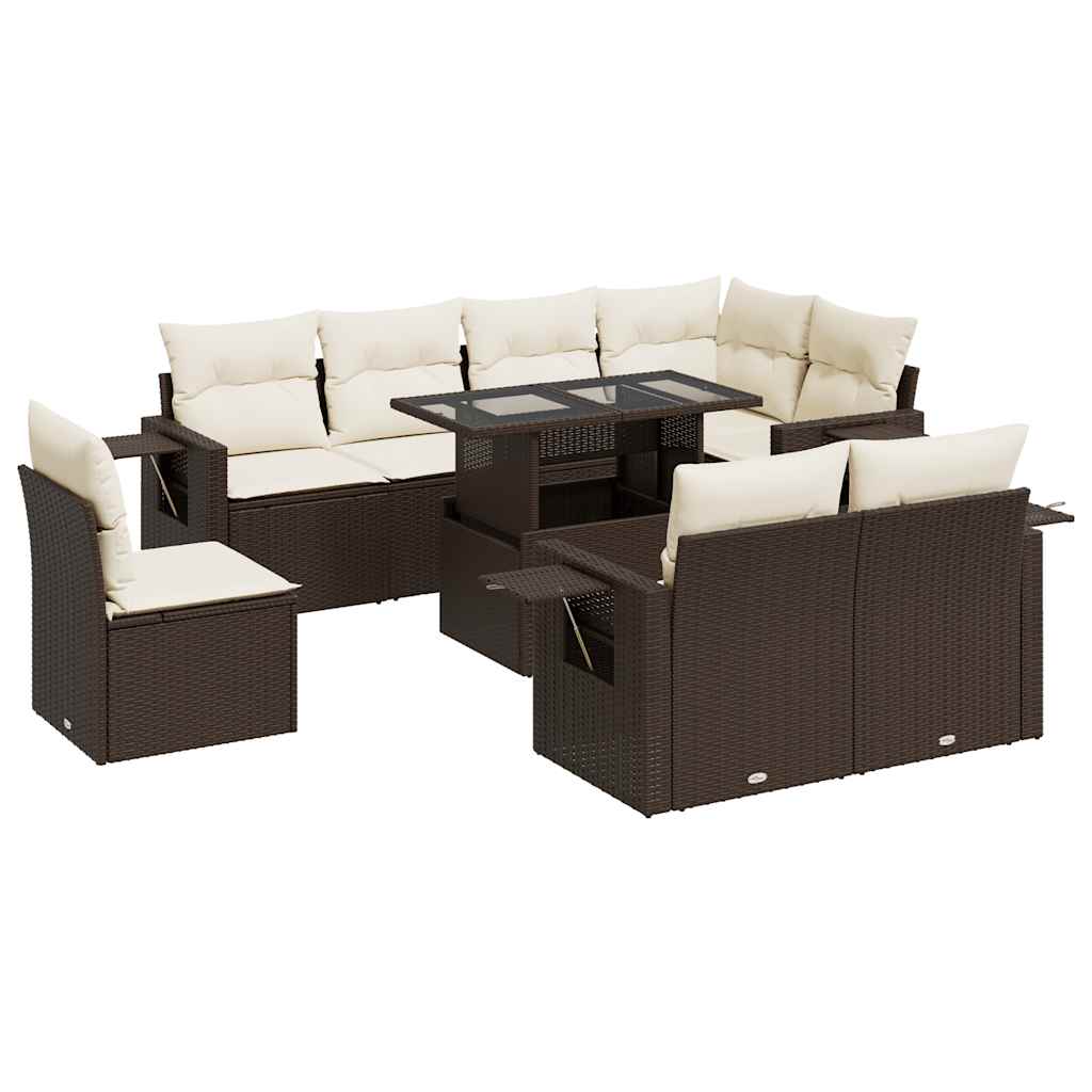 9-delige Loungeset met kussens poly rattan bruin is nu te koop bij PeponiXL, paradijselijk wonen!