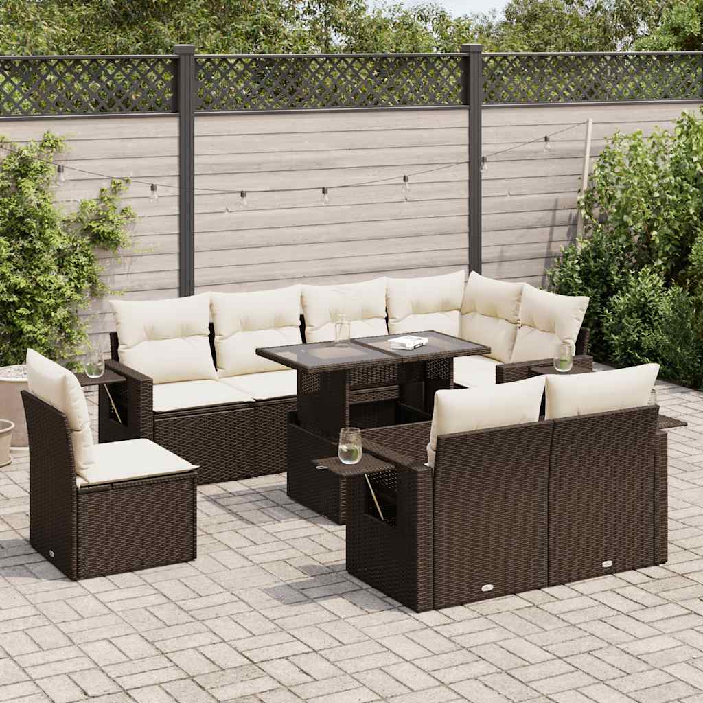 9-delige Loungeset met kussens poly rattan bruin is nu te koop bij PeponiXL, paradijselijk wonen!