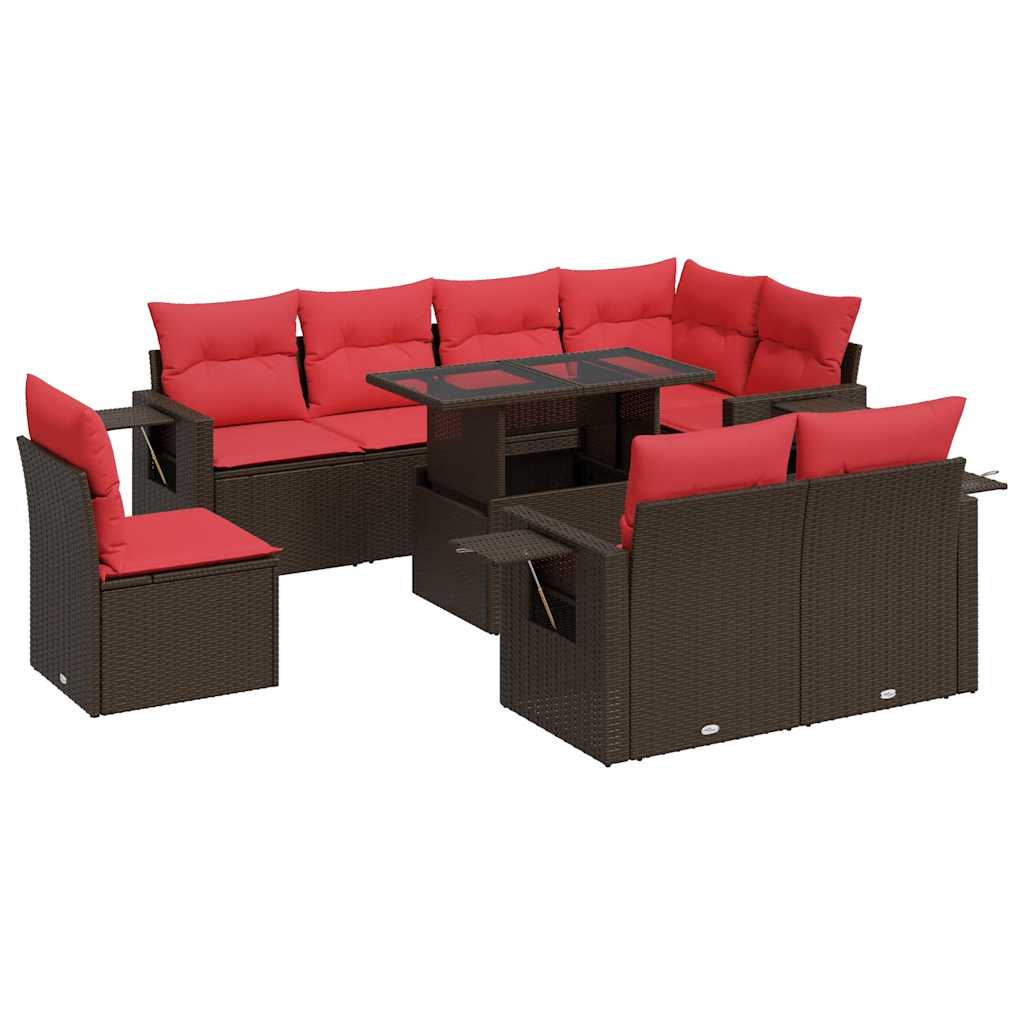 9-delige Loungeset met kussens poly rattan acacia bruin is nu te koop bij PeponiXL, paradijselijk wonen!