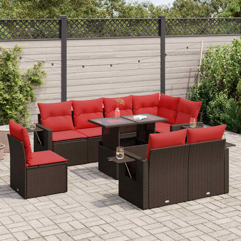 9-delige Loungeset met kussens poly rattan acacia bruin is nu te koop bij PeponiXL, paradijselijk wonen!