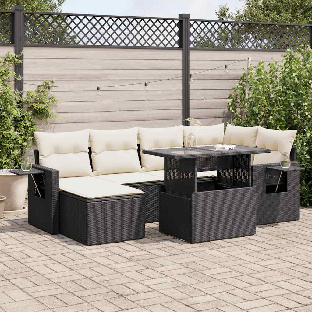 7-delige Loungeset met kussens poly rattan zwart is nu te koop bij PeponiXL, paradijselijk wonen!