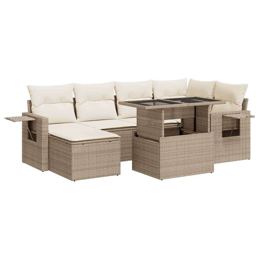 7-delige Loungeset met kussens poly rattan beige is nu te koop bij PeponiXL, paradijselijk wonen!