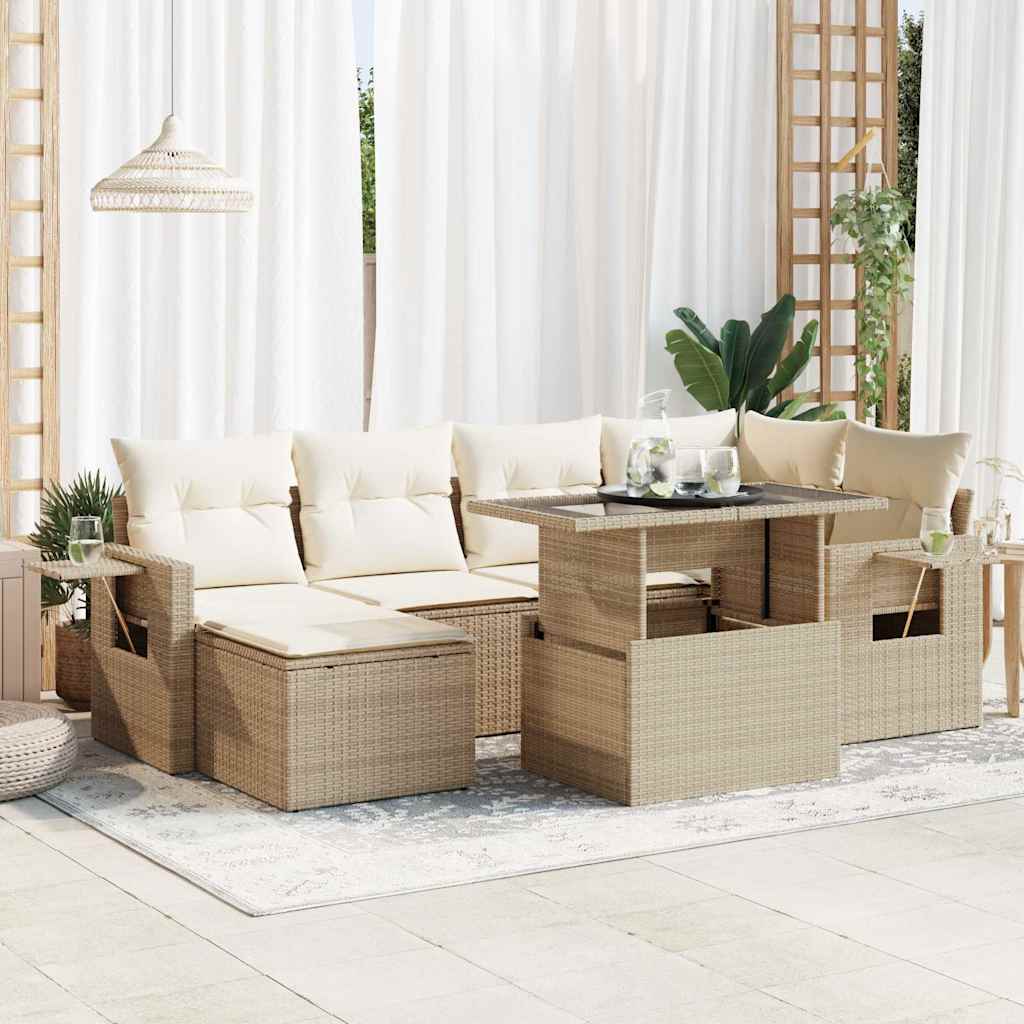 7-delige Loungeset met kussens poly rattan beige is nu te koop bij PeponiXL, paradijselijk wonen!