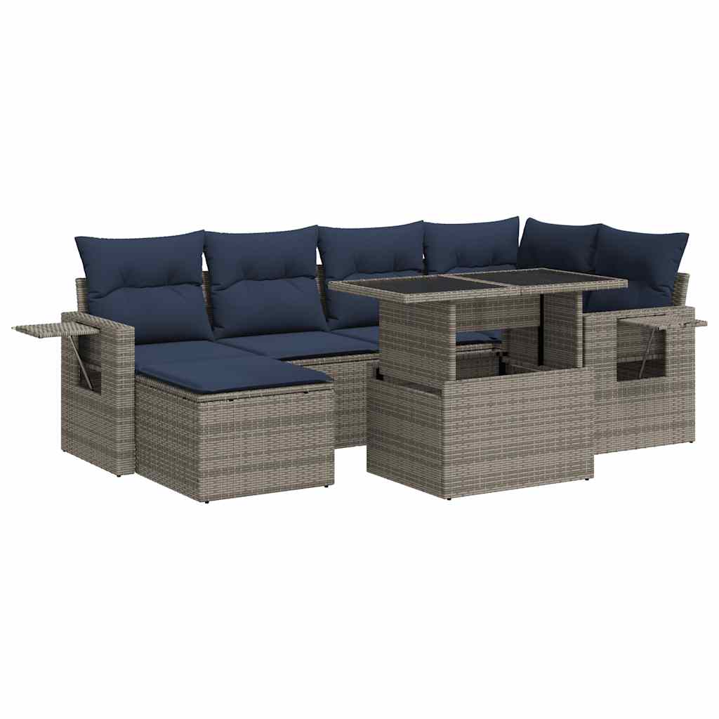 7-delige Loungeset met kussens poly rattan acacia grijs is nu te koop bij PeponiXL, paradijselijk wonen!