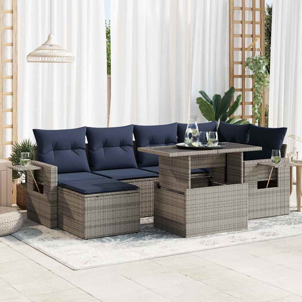 7-delige Loungeset met kussens poly rattan acacia grijs is nu te koop bij PeponiXL, paradijselijk wonen!