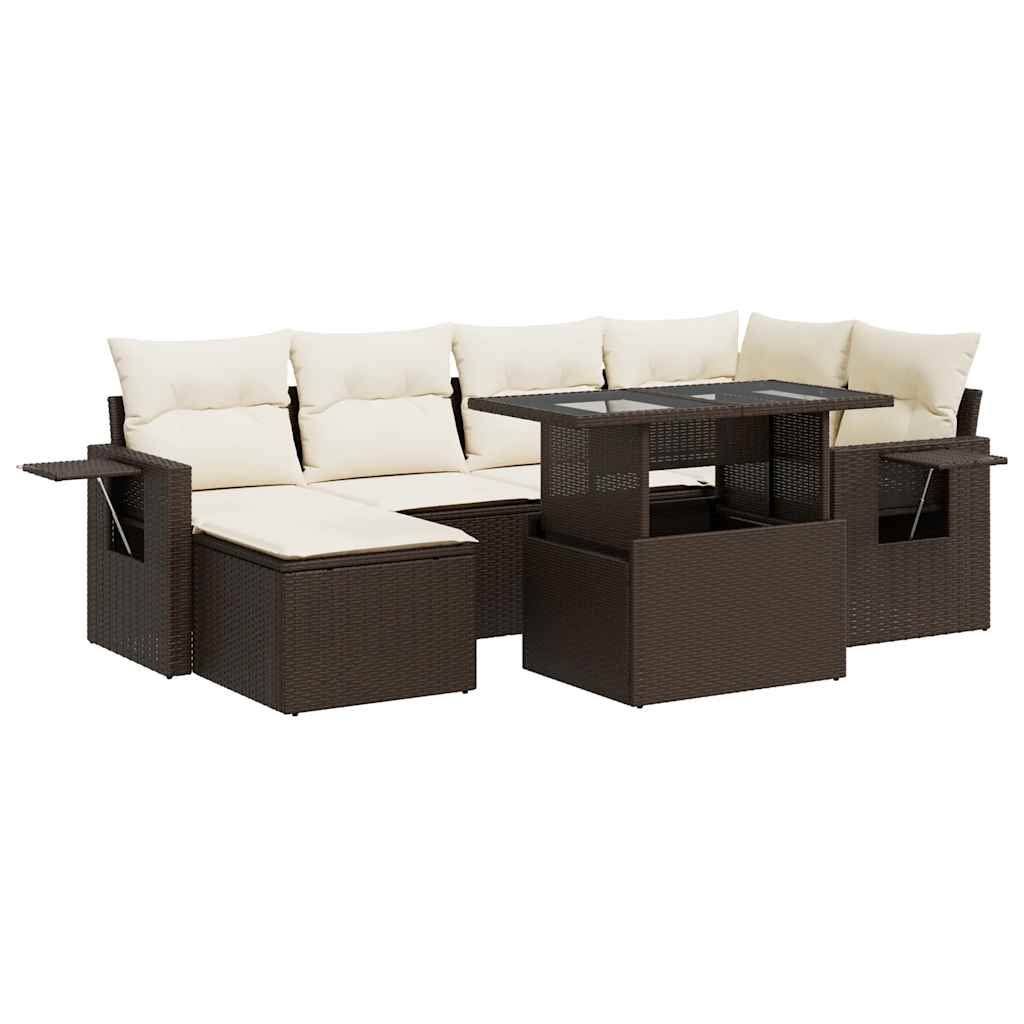 7-delige Loungeset met kussens poly rattan bruin is nu te koop bij PeponiXL, paradijselijk wonen!