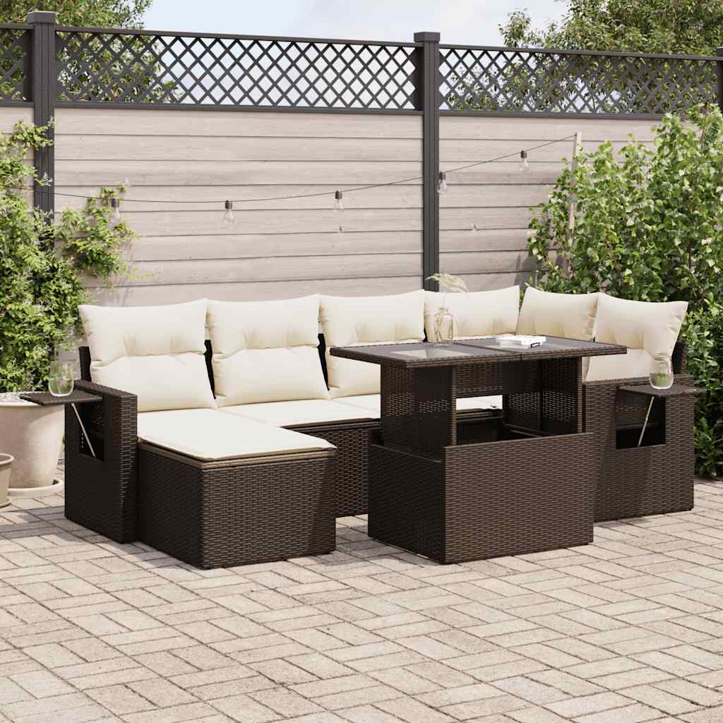7-delige Loungeset met kussens poly rattan bruin is nu te koop bij PeponiXL, paradijselijk wonen!