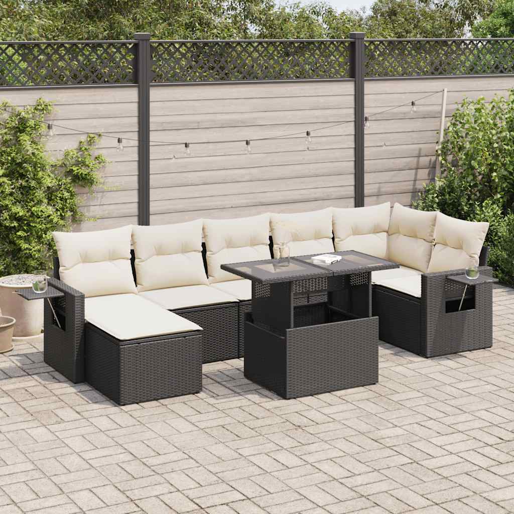 8-delige Loungeset met kussens poly rattan zwart is nu te koop bij PeponiXL, paradijselijk wonen!