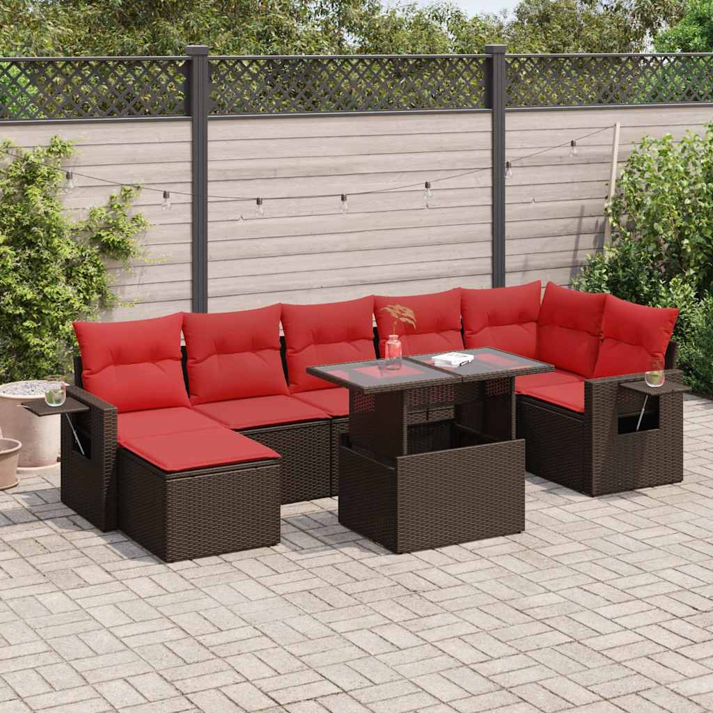 8-delige Loungeset met kussens poly rattan acacia bruin is nu te koop bij PeponiXL, paradijselijk wonen!