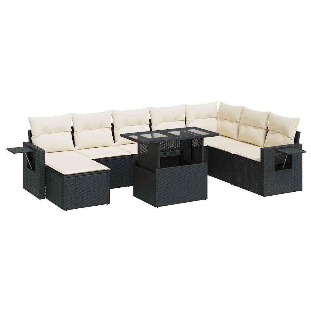 9-delige Loungeset met kussens poly rattan zwart is nu te koop bij PeponiXL, paradijselijk wonen!