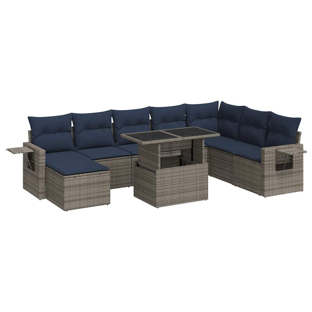 9-delige Loungeset met kussens poly rattan acacia grijs is nu te koop bij PeponiXL, paradijselijk wonen!