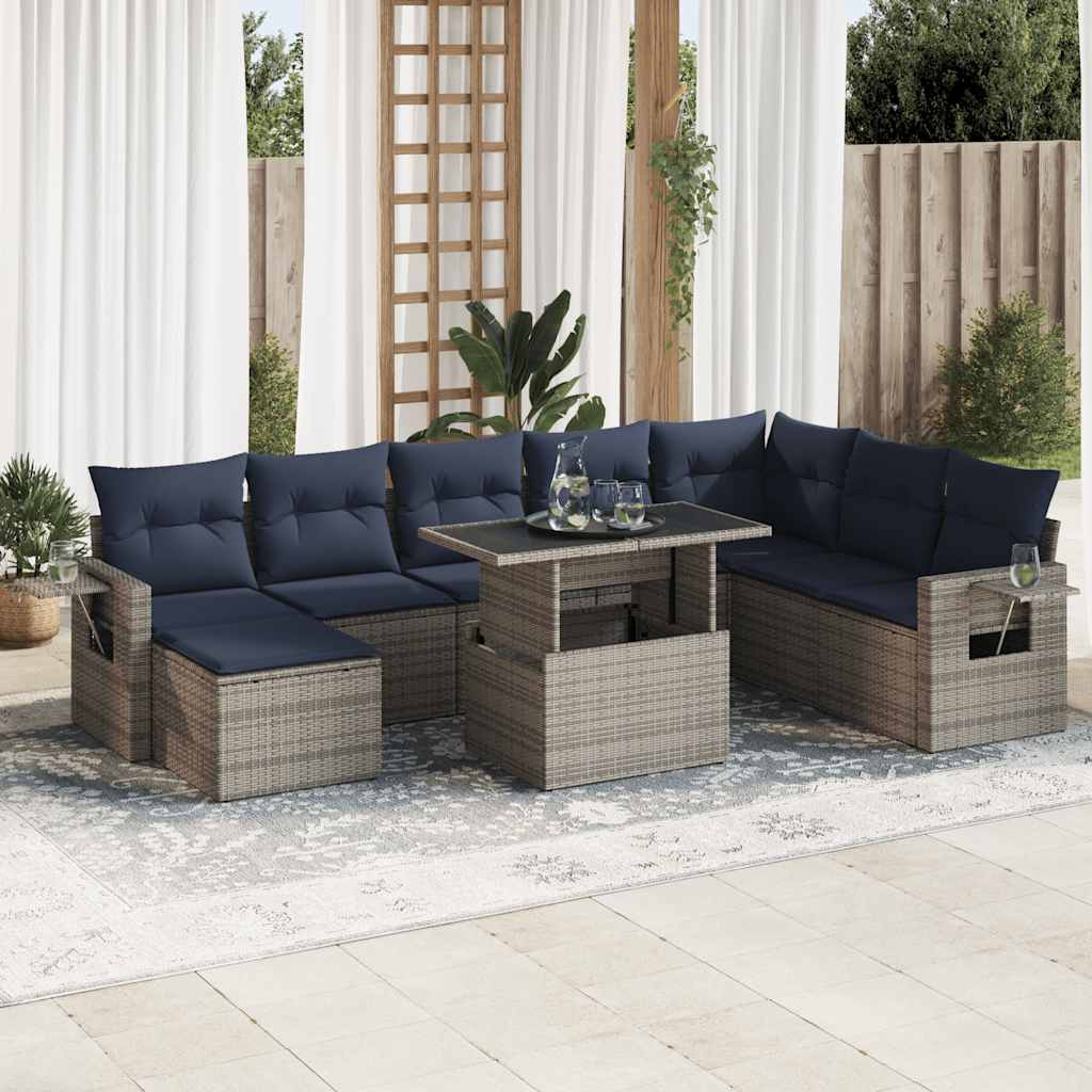 9-delige Loungeset met kussens poly rattan acacia grijs is nu te koop bij PeponiXL, paradijselijk wonen!
